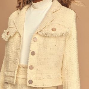 Lulus- Prim and Proper Cream Tweed Jacket